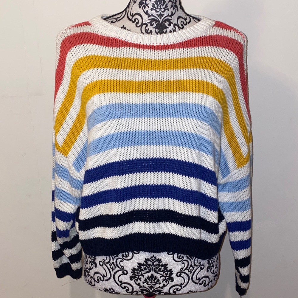 5/$50 Harper Heritage Striped Crew Neck Cropped Sweater Size Small Oversized